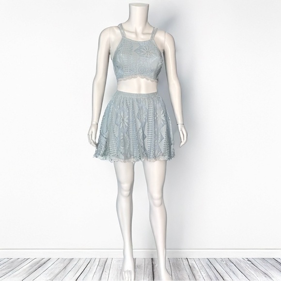 *Host pick* VINTAGE Free People Light Blue lace matching set size 2 - Picture 1 of 5